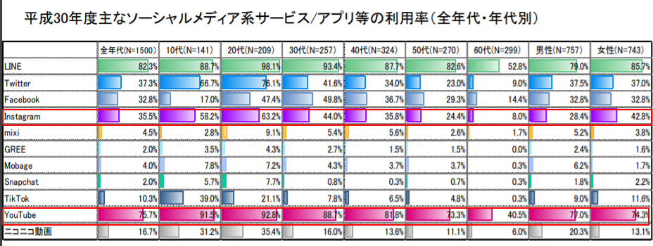 Instagram YouTube 利用率